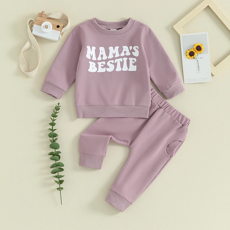 

Baby Girl 2Pcs Spring Outfits Long Sleeve Letter Print Pullover Pants Set Toddler Clothes