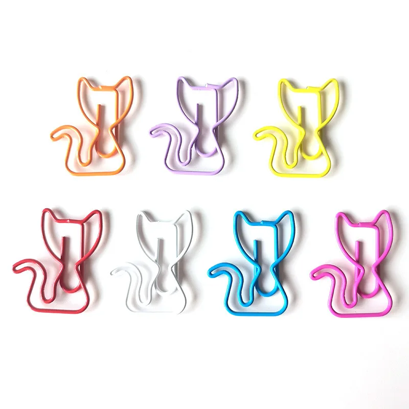20/50Pcs 개 고양이 트레블 클레프 종이 클립 혼합 색상 금속 참신한 종이 클립 사무실 학교 용품을위한 카와이 문구류