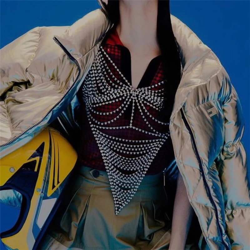 2022 Fashion Shiny Rhinestone Multi layer Sexy Chest Chain Body Jewelry Women's Luxury Crystal Body Chain Crystal Underwear Chai