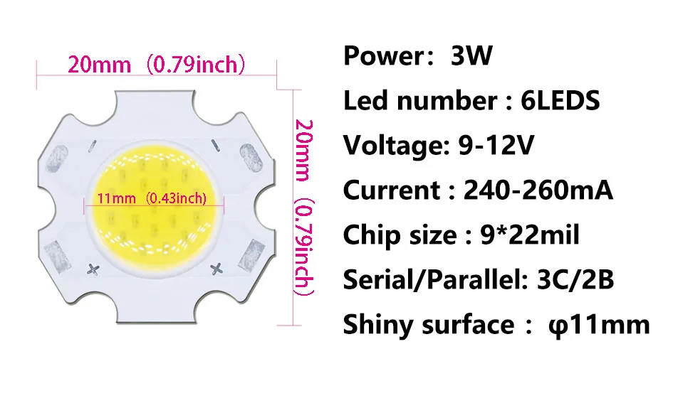 40 Stück 3W 5W 7W 10W 240-260mA LED-Quellenchip Hochleistungs-LED COB seitlich 11mm für Glühbirnen, Strahler, Downlights, Lampen, Kaltweiß – Detail 2