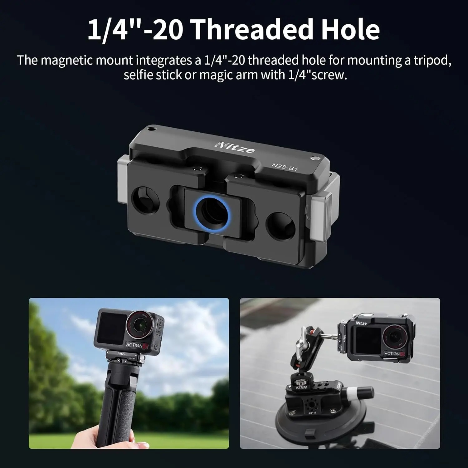 DJI 오즈모 360 / 액션 5 프로 / 4 / 3용 니트즈 카메라 마그네틱 퀵 릴리즈 어댑터 마운트, 삼각대, 셀카봉용