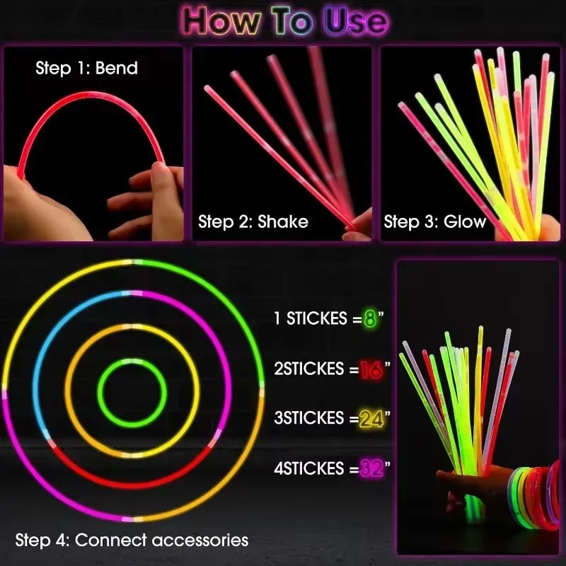 10/100Pcs Fluorescence Glow Sticks Party Multicolor Bendable Glow Bracelet Party Supplies glow sticks glow in the dark bracelet