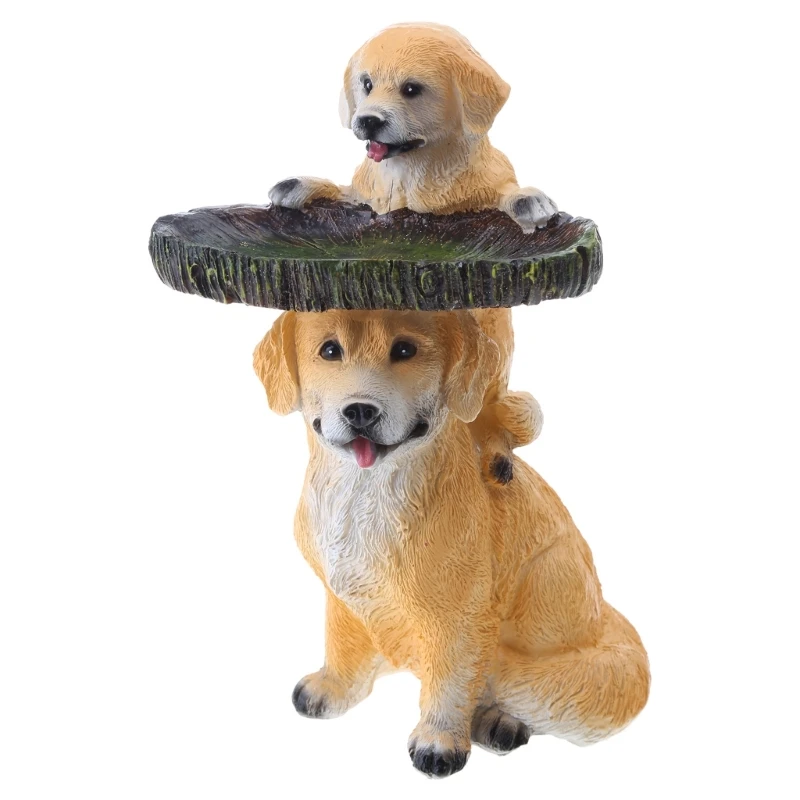 

N7MD Playful Garden Dog Statues Puppies Birdbath Polyresin Outdoor Bird Bath Home Yard Animal Sculptures Ornaments Decoration