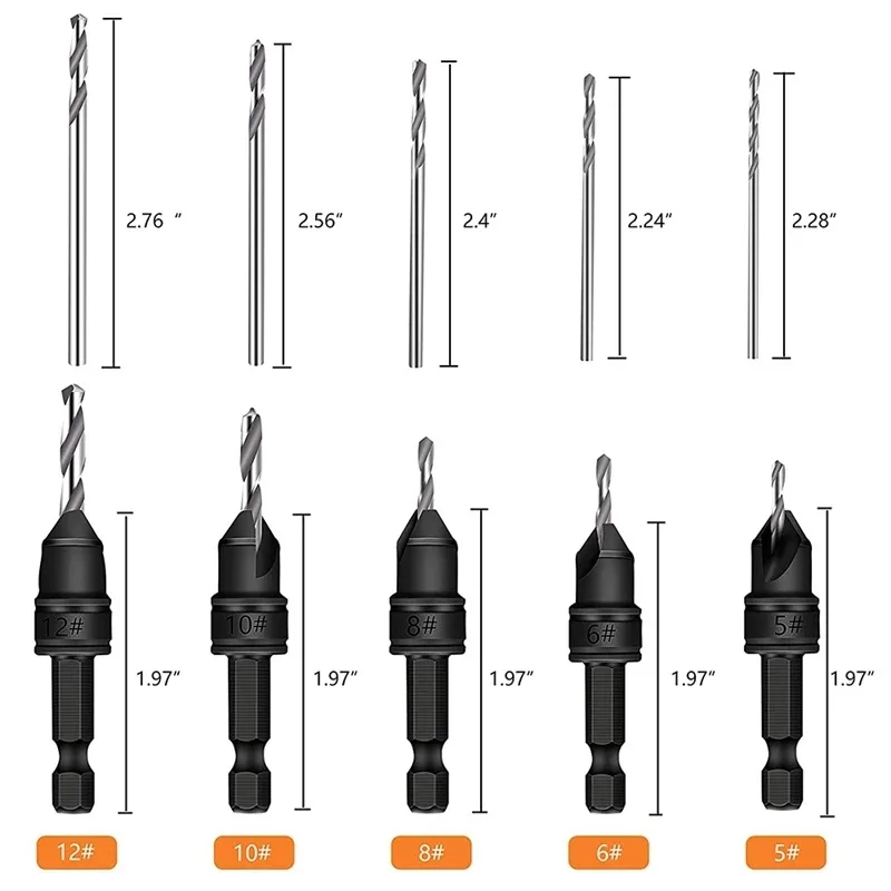 Woodworking Countersink Drill Bit Set Screws Pilot Drill Bits Hole Opener Set Cone Hardware Tool with 5 Replaceable Drill Bits