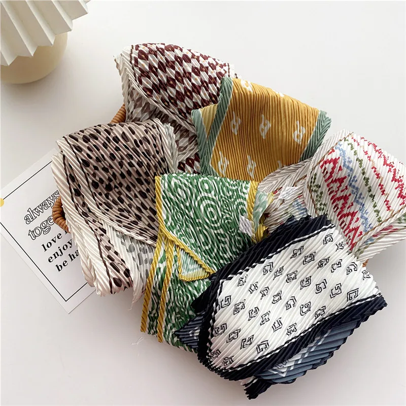 Pleated Ribbon Scarf Solid Print Crumpled Scarf Long Bandelet Headscarf Headband Women Hair Bands Scrunchies Bag Hat Decoration 5