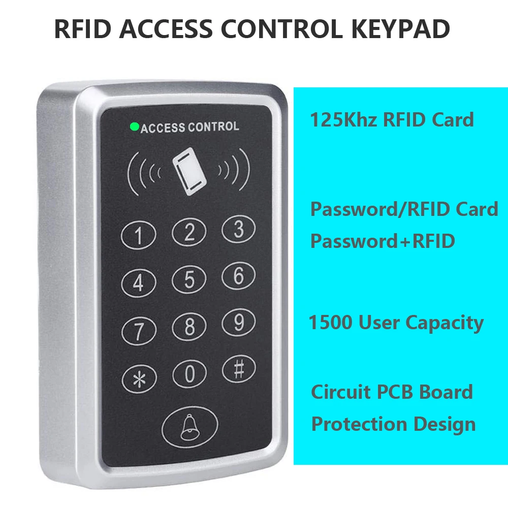 RFID Access Control Keypad Rfid Reader Gate Access Control System Lock Electric Door Lock Opener RFID Card Reader 1500 User