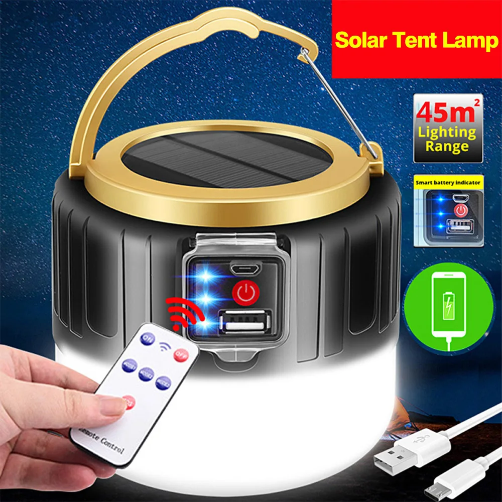 

High Power Solar LED Camping Light USB Rechargeable Bulb For Outdoor Tent Lamp Portable Lantern Emergency Lights For BBQ Hiking