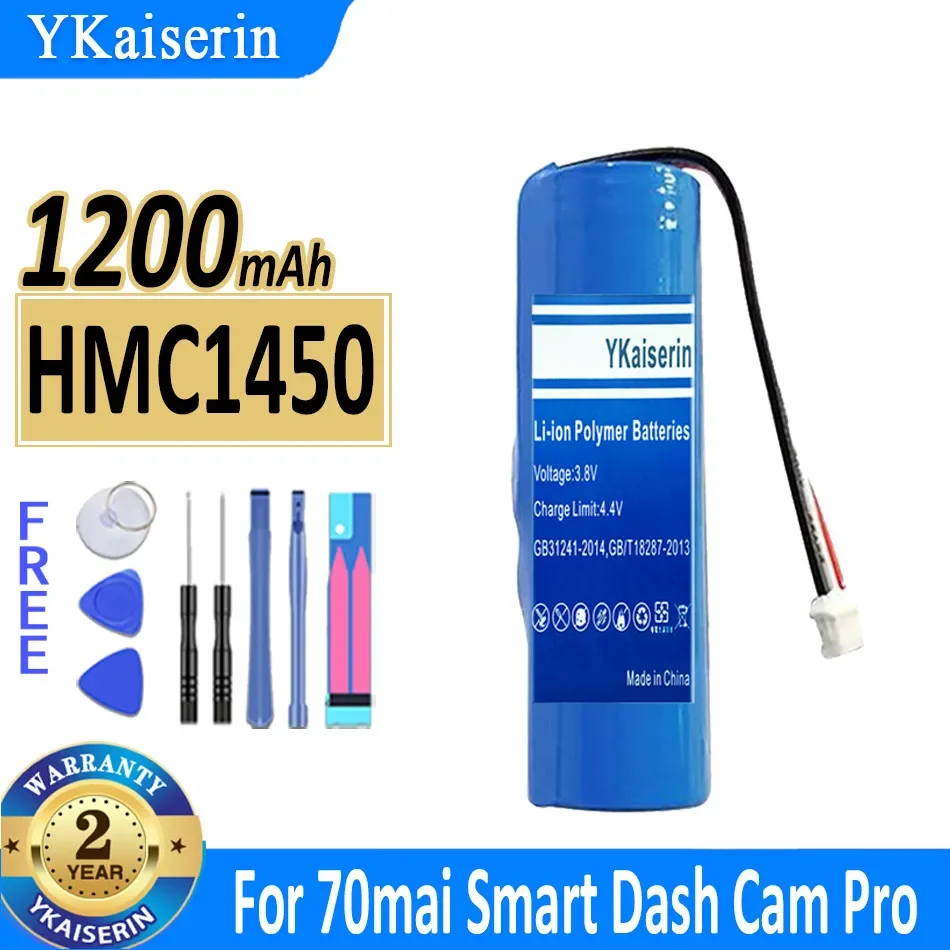 

YKaiserin New Battery for 70mai 70 mai Dash Cam Pro HMC1450 Accumulator 1200mAh Replacement Batterie 3-wire Plug 14*50mm battery