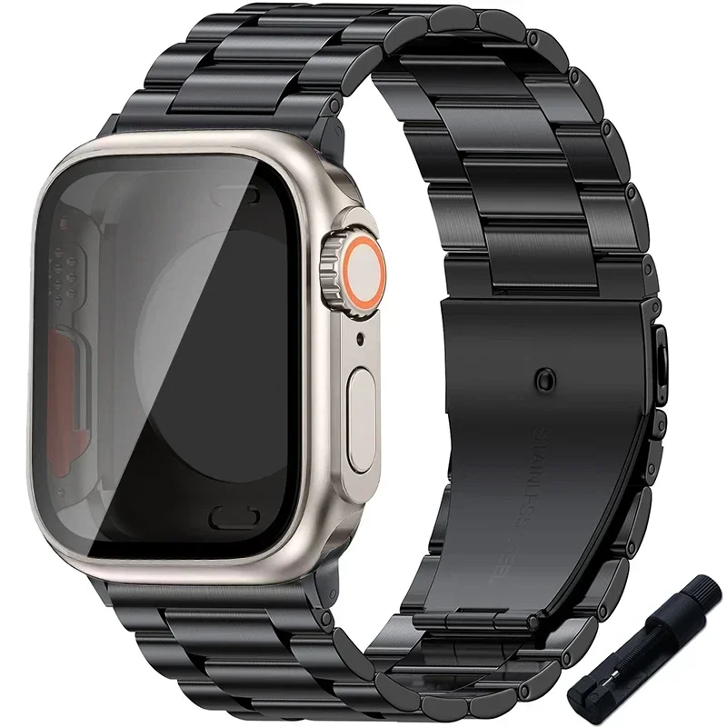 Sleek Stainless Steel Watch Band with Protective Ultra Bumper Cover