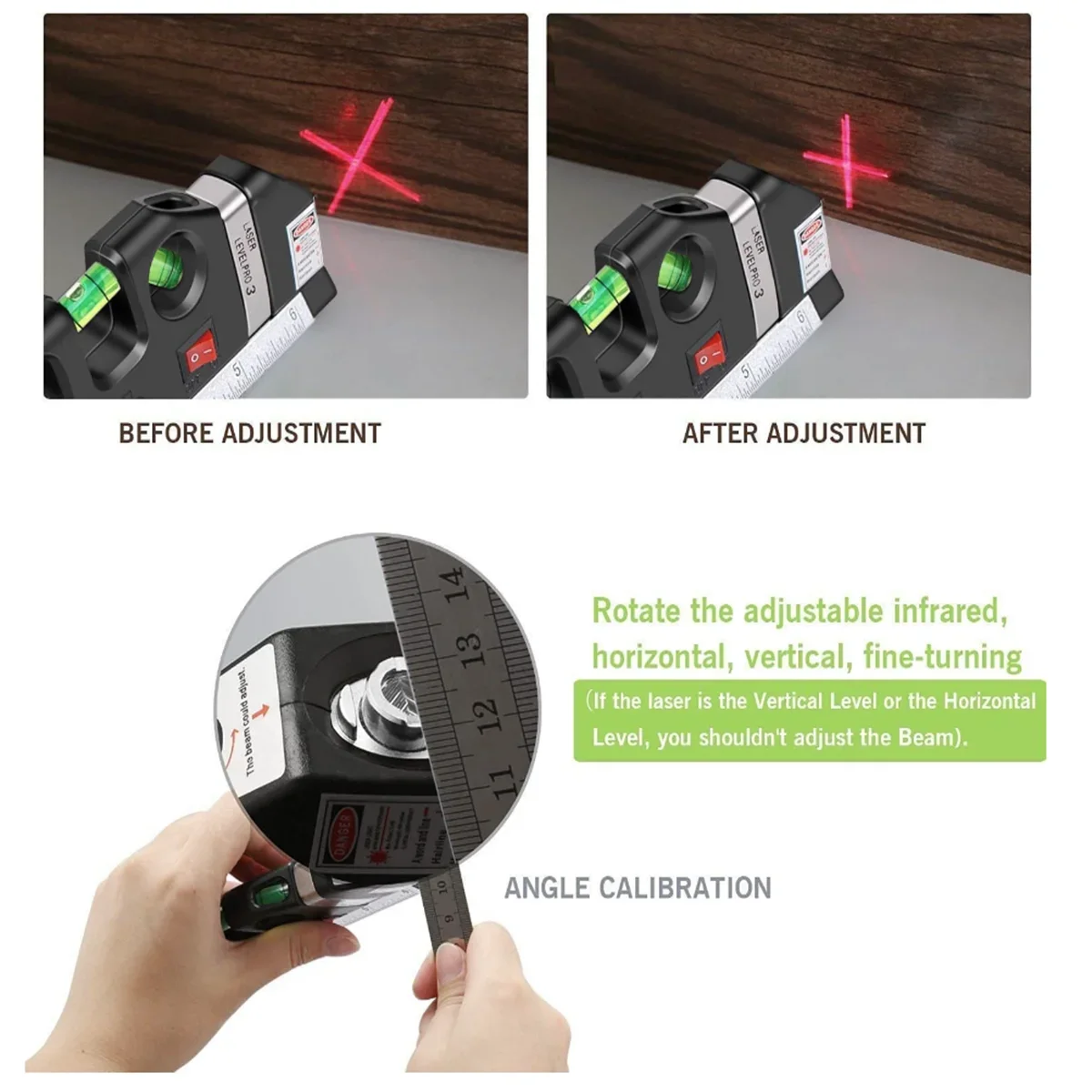 Laser Level Line Tool Multipurpose Line Laser Leveler Cross Lasers With 8FT 2.5M Standard Measure Tape and Metric Rulers laser level