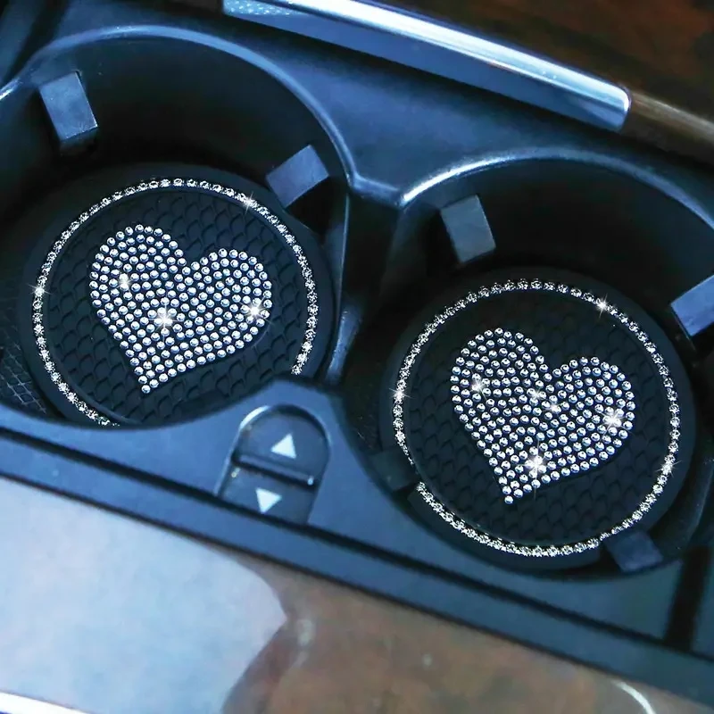 Car Coaster Car Mats Accessories 2pcs Heart-shaped Cup Holder Mat for Car
