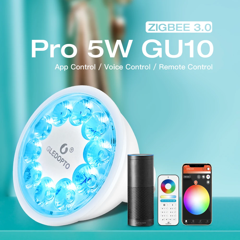 

Hot Sales Smart Home ZigBee Voice Control RGBW 5W GU10 Bulb DC12V LED RGBCCT Spotlight Color White Smart LED Work With Echo Plus