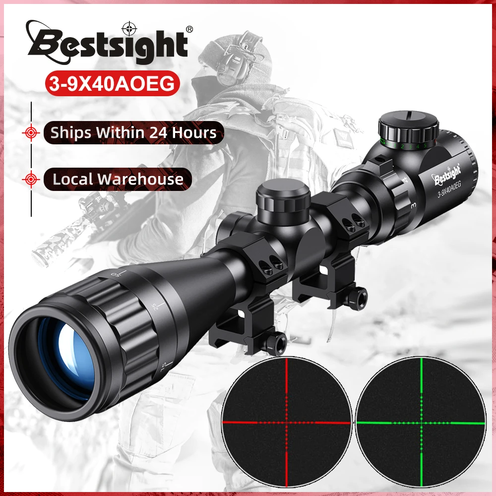 Bestsight 3-9x40 AOEG Rifle Scopes Hunting Sights Red Green Lights Mil ...