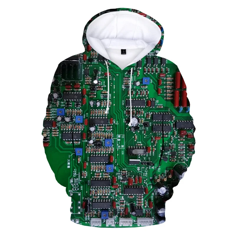 thumbnail image 1 of Sudadera con capucha con gráfico de chip electrónico para hombre, sudadera con estampado 3D de placa de circuito de CPU, sudadera divertida, sudaderas con capucha, ropa de calle, 1 of 5