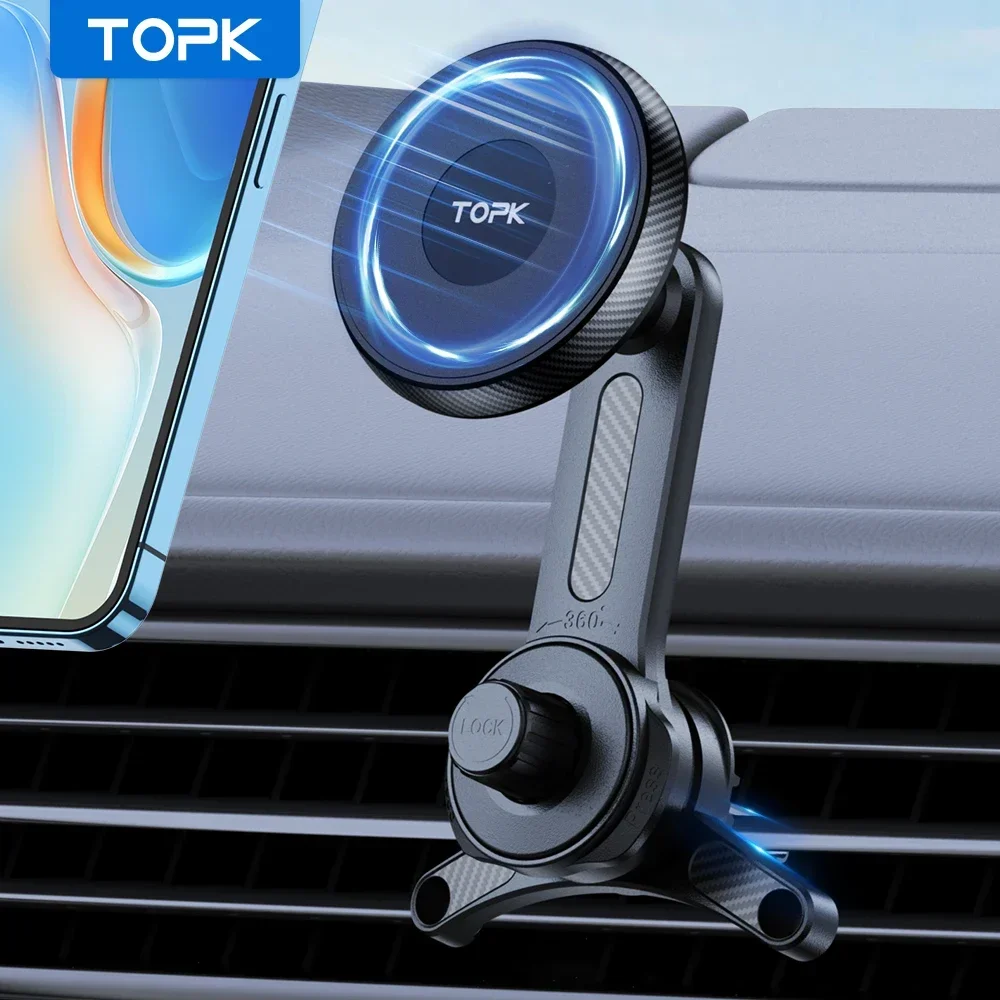 TOPK Starker Magnetischer Auto-Handyhalter Lüftungshalterung mit Verlängerungsarm Auto-GPS-Ständer für iPhone 15 14 13 12 Pro Max Macsafe