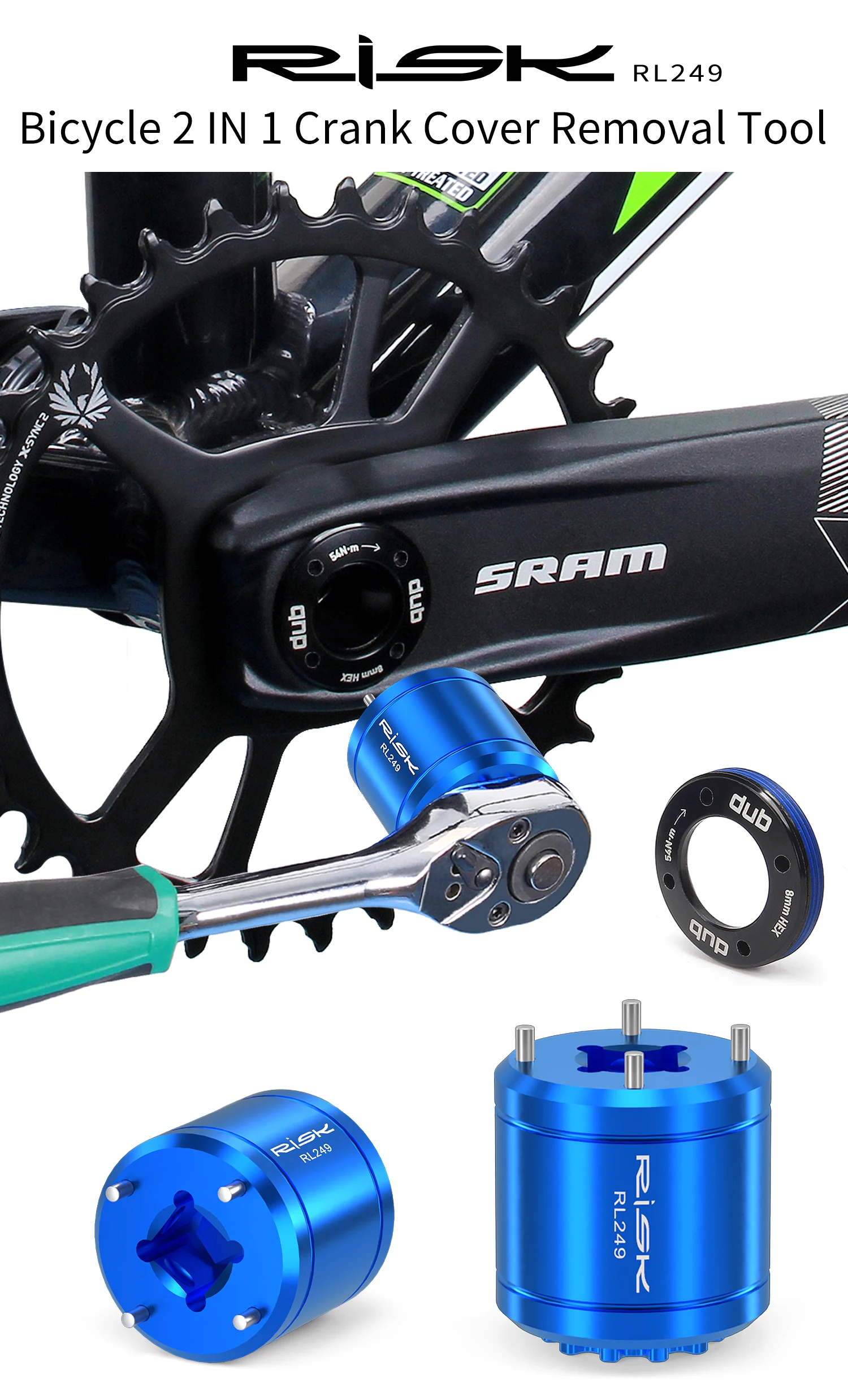 RISIKO 2 In 1 Fahrrad DUB Kurbelgarnitur Abdeckung Removal Tool Für XTR M9100 Tretlager Kurbel Schraube Entfernung Werkzeug 3/8 "Ratsche Set – Detail 1