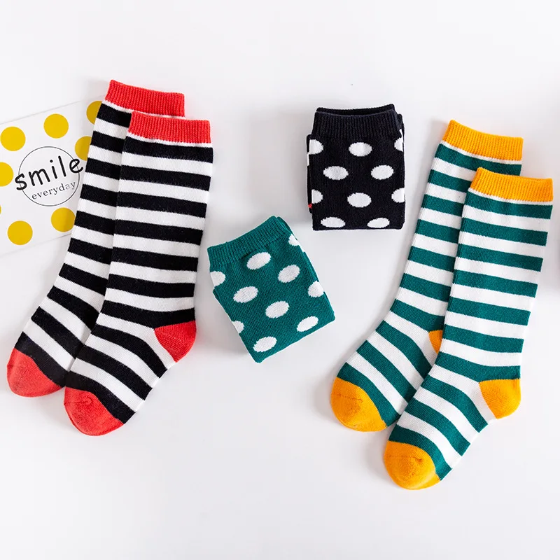 

Spring and summer new children's tide socks in the tube cotton socks personality polka-dot striped boys and girls calf socks