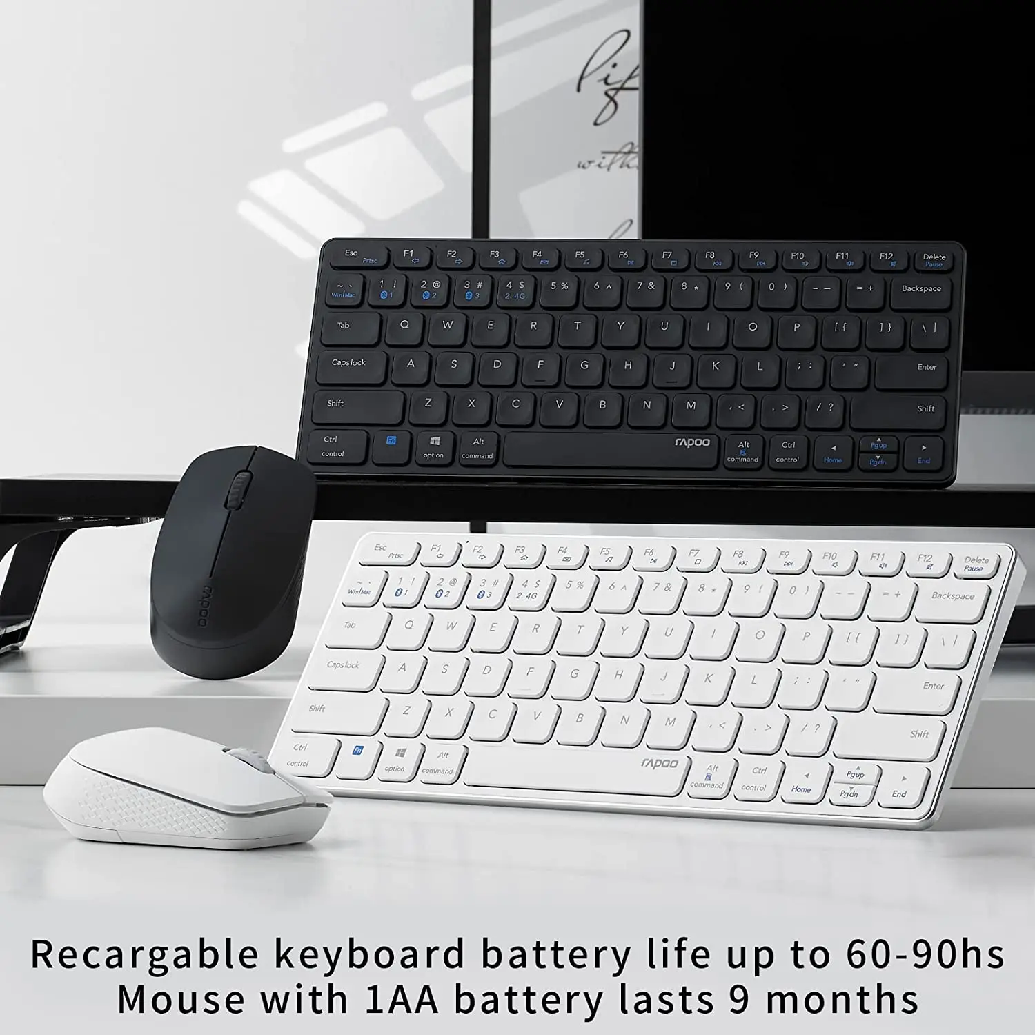 Rapoo 9050m Multi-modo Bluetooth 3.0 5.0 Mais 2.4g Teclado sem Fio Recarregável e Mouse Conjunto para Macos Ios Android Windows - Imagem 2