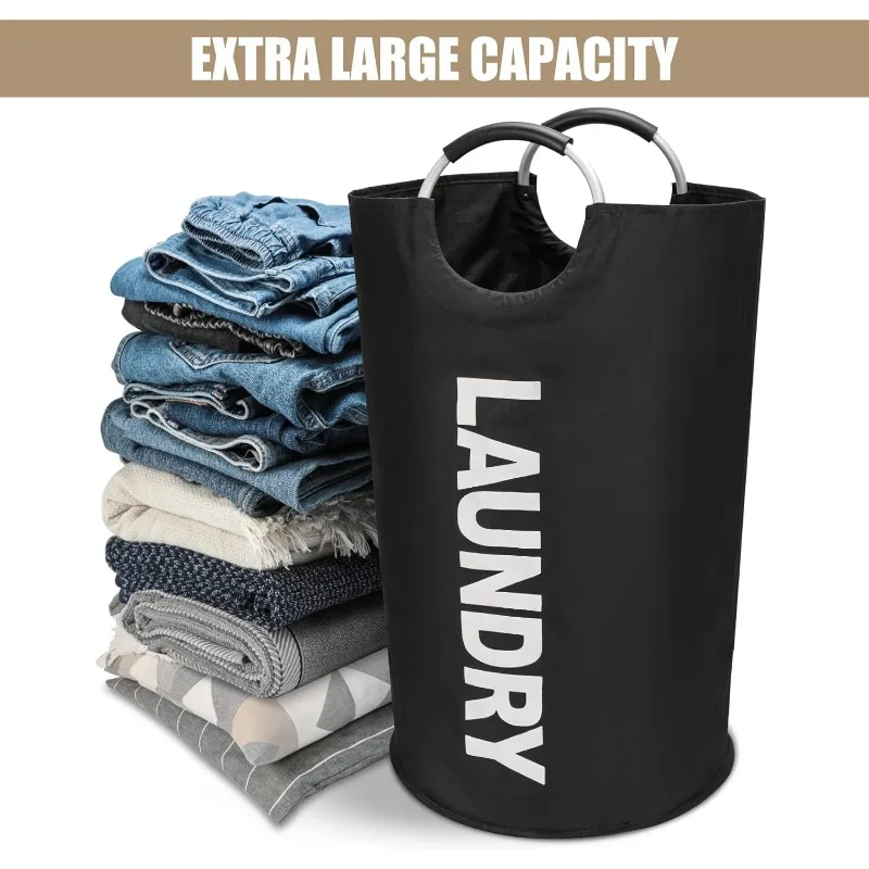 90L Large Laundry Basket Collapsible Laundry Bag Freestanding Tall Clothes Hamper Foldable Washing Bin Black