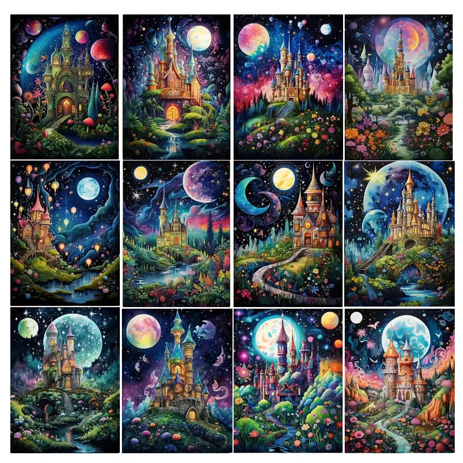 

5D DIY Diamond Painting Forest Dream Moon Castle Flower Scenery Cross Stitch Diamond Embroidery Mosaic Rhinestone Best Gift V700