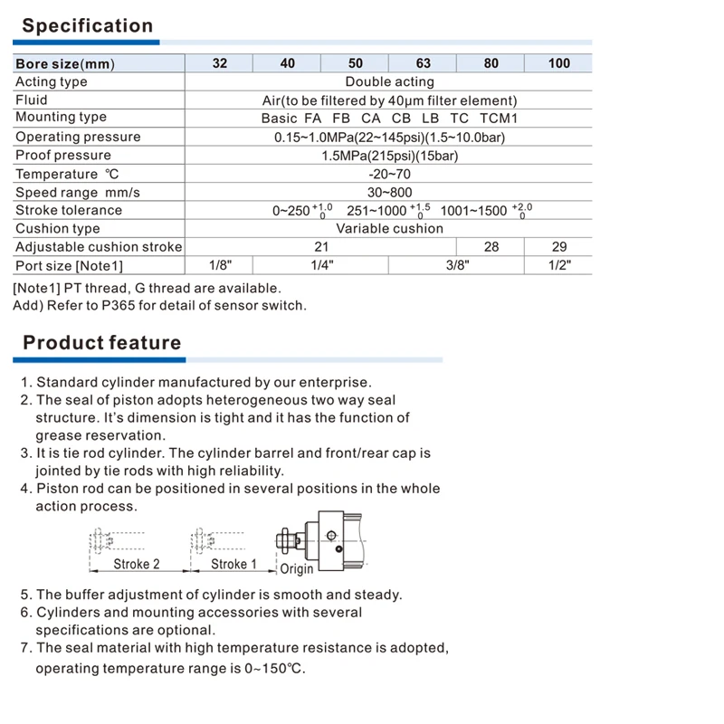 SCT40/50/63 Multi Position Series Cylinder With Double Force Boosting Cylinder With High Thrust 25-1000mm Stroke Double Acting