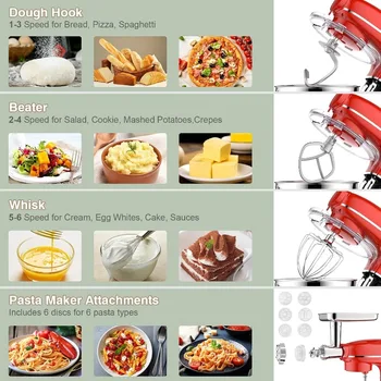 Stand Mixer, BABROUN 6 IN 1 Multifunctional Electric Kitchen Mixer with 6.5QT Stainless Steel Bowl, 1.5L Glass Jar, Meat Grinder 3
