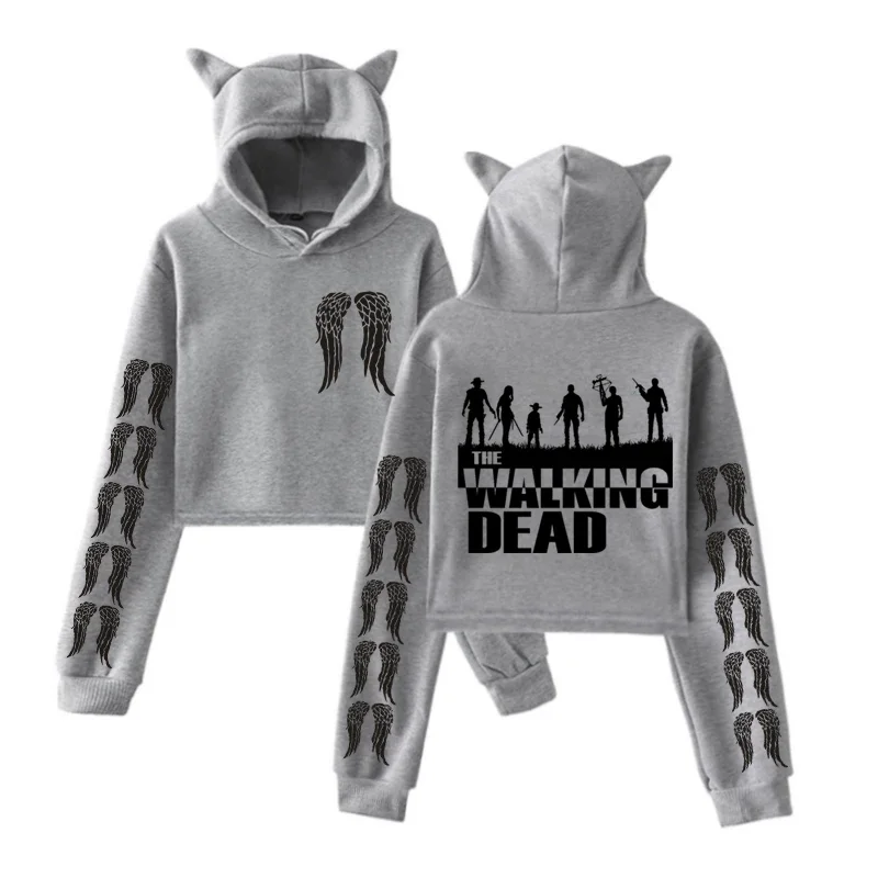 

Autumn Fashion Women Cropped Sweatshirts 90s Girls Hoodie Female Streetwear The Walking Dead Aesthetics Hooded Hoodies Harajuku