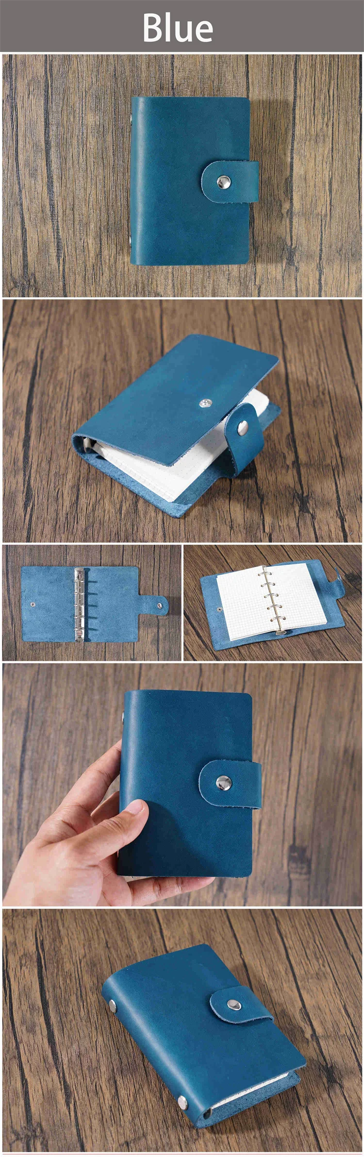 Ringplaner aus echtem Leder im A8-Format, Rindsleder, 5-Loch-Ringe, Mini-Notizbuch mit 15 mm silbernen Ringen, Retro-Organizer, Tagebuch, Notizblock – Detail 11