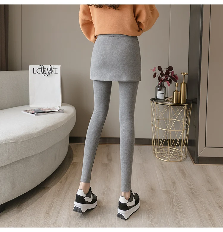 faux leather leggings Spring and autumn thin leggings with skirts fake two large size women's clothing to increase fat women's small culottes to wear white leggings