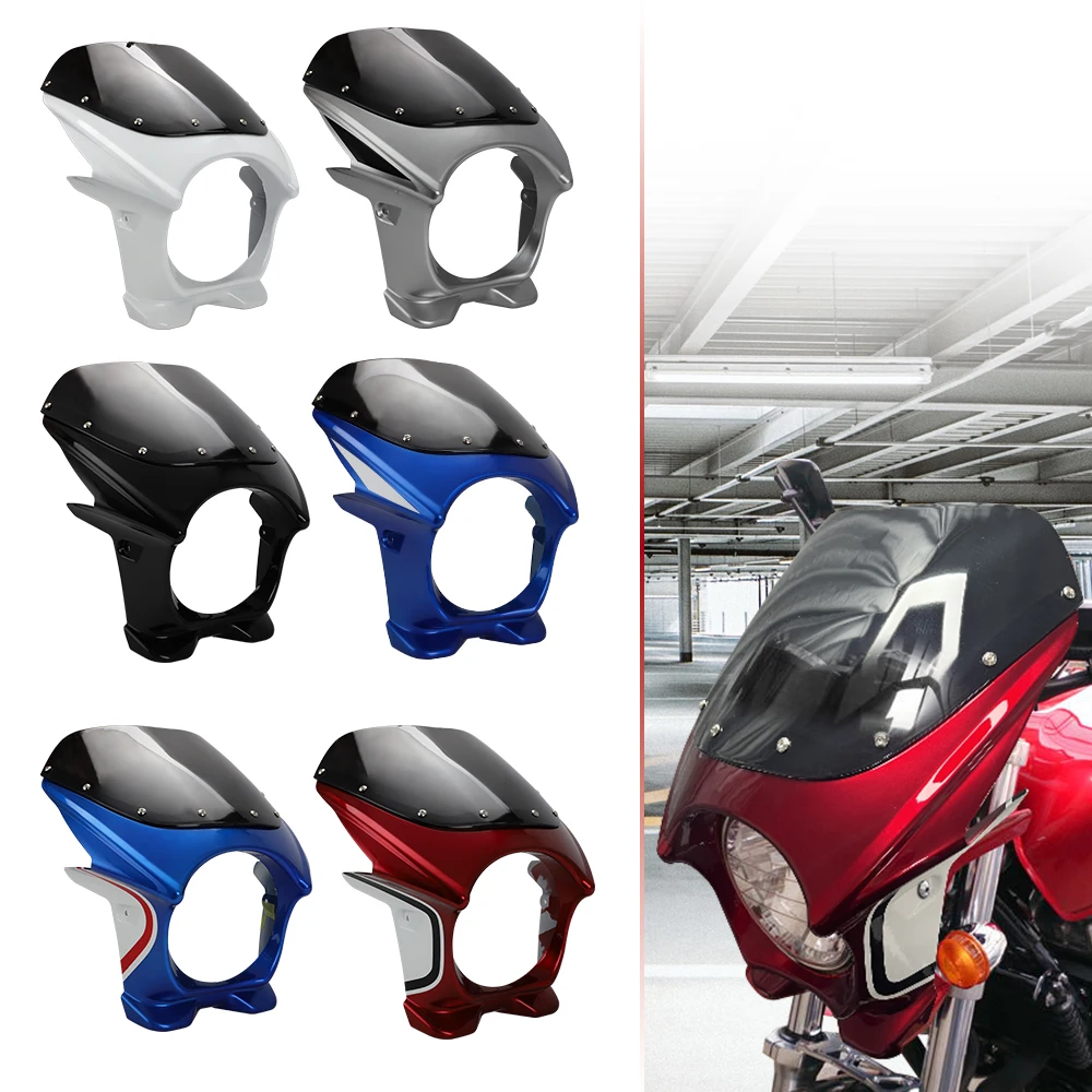 

Motorcycle Red White Front Headlight Fairing Windshield For Honda CB400 Universal 7inc Retro Headlamp Windscreen ABS Guide Cover