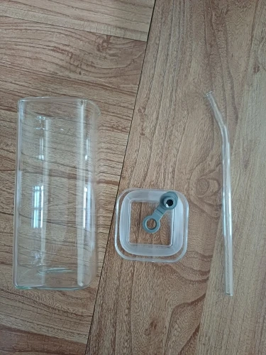 Square Heat Resistant Coffee Glass Cup With Lid and Straw 1pc Heat Resistant Glass Cup For Milk Tea Juice Iced Coffee & Smoothie photo review