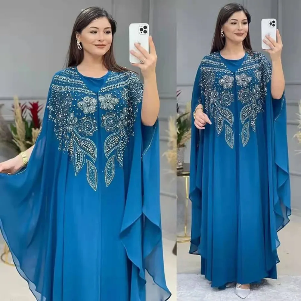 

African Party Dresses for Women 2 PCS Set Chiffon Boubou Ankara Dashiki Outfit Dubai Kaftan Abaya Robe Marocaine Femme Plus Size