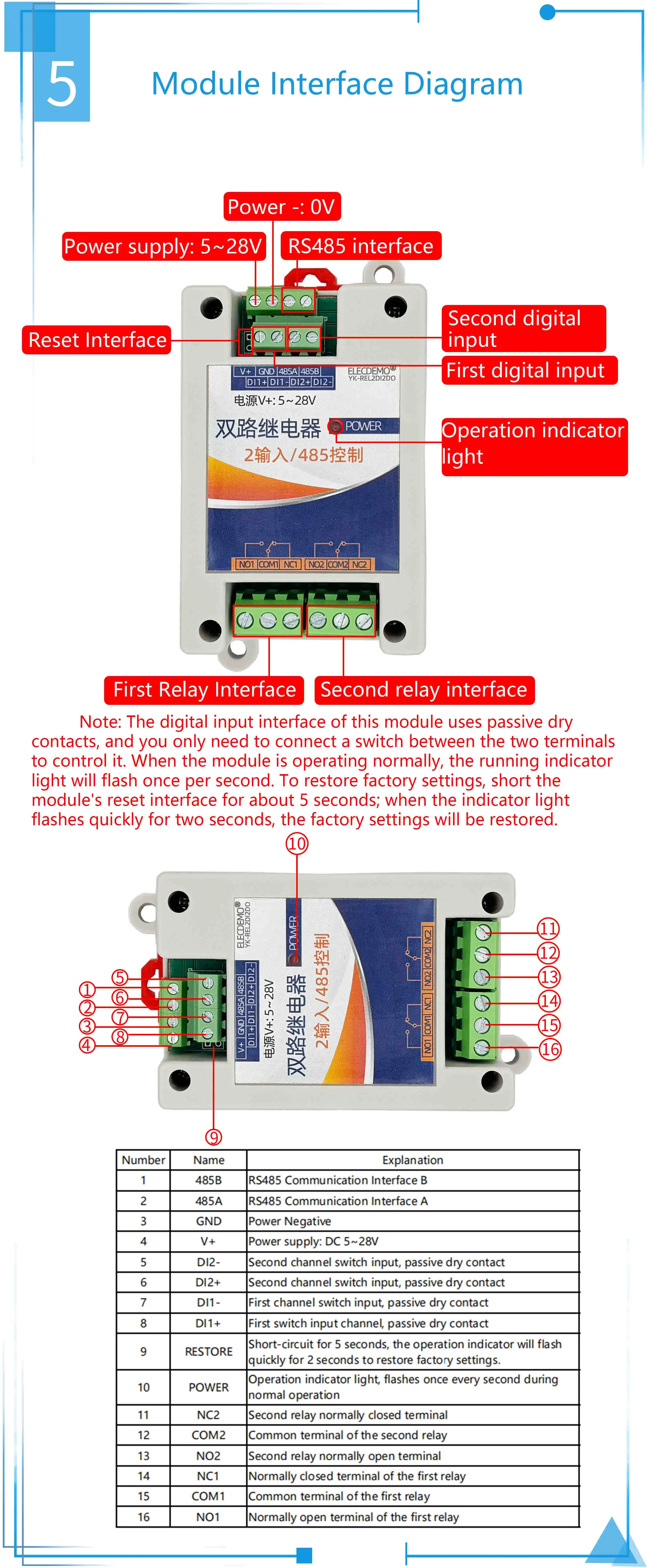 RS485 to Relay Output Module, Digital Input, Relay Output, 2DI 2DO, ModBus Proto