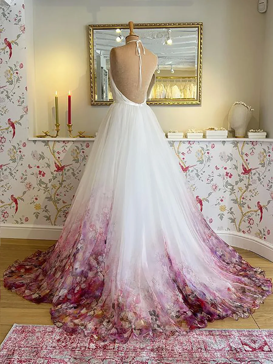ombre beach wedding dress Boho Beach Wedding Dress with Criss Cross Open Back and Plunge
