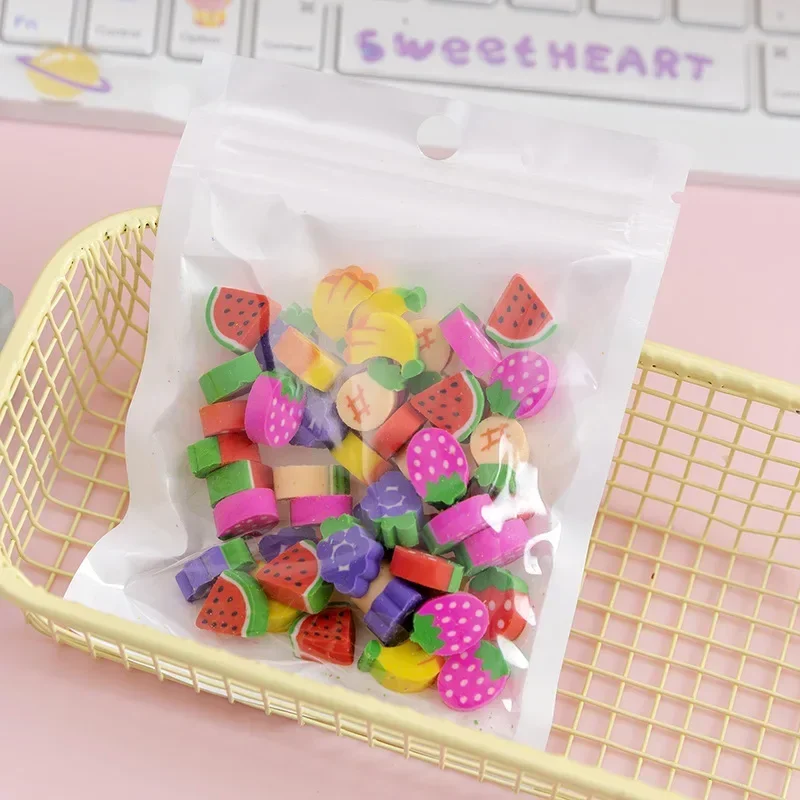 Pencil Eraser 50pcs/bag Cartoon Animals Fruit Erasers Mini Rubber Erasers Kids Praise Gifts