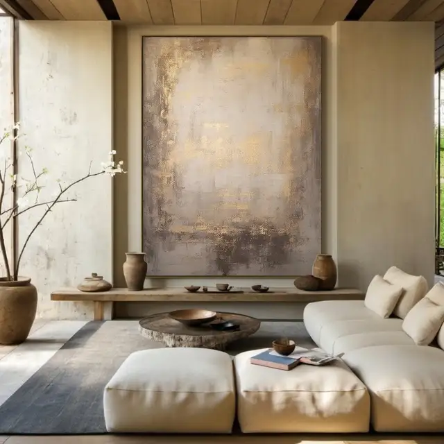 Handmade Gold Brown Color Oil Painting Wabi-Sabi Wall Art Abstract Textured Earth Tone Artwork Large Wall Decor For Living Room