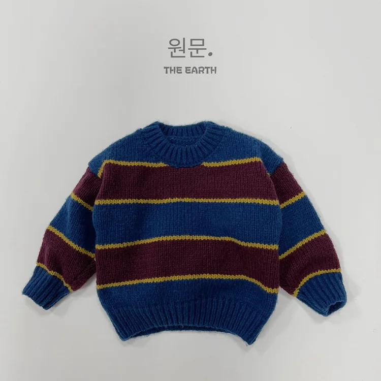 가을 겨울 아동 의류 소년 소녀 어린이 니트 레트로 스트라이프 스웨터  캐주얼 니트 풀오버 셔츠  패션상의