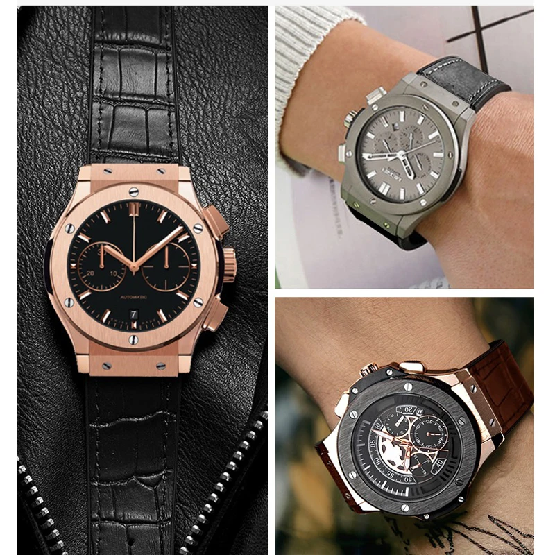 Luxury Genuine Leather Waterproof Watchband - Men's Bracelet Accessory with Chain Design