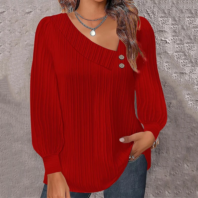 

Spring Autumn Solid Women Blouses Fashion New Skew Collar Button Long Sleeve Casual Shirts Office Lady Simplicity Loose Blouses