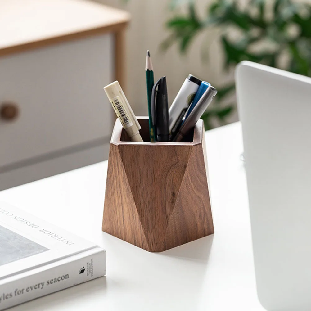 Pen holder desk organizer pen and brush holder desk storage rack wooden solid walnut tabletop stationery storage