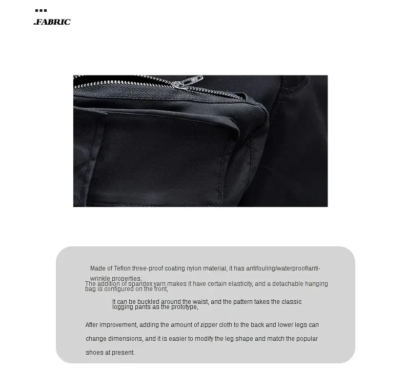 Description Picture 4 of itemLumberjack Zipper Straight Casual Pants Men's Fashion Wear Coated Waterproof Bootcut Pants Black Working Wear High Street Pants