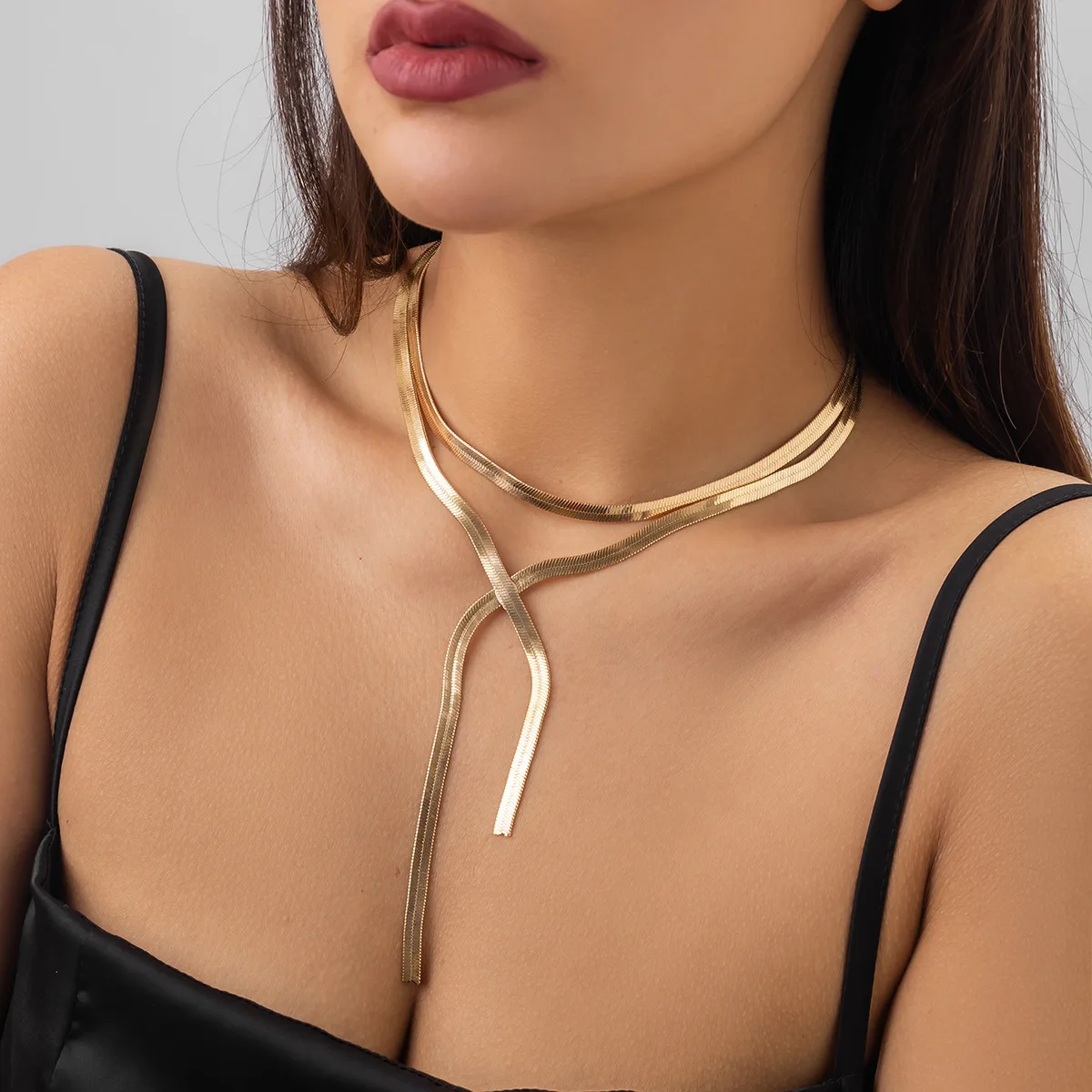 

Flat Snake Long Chain Necklace for Women 2023 Trendy Simple Long Tassel Y Necklace Weave Link Choker Chest Neck Jewelry