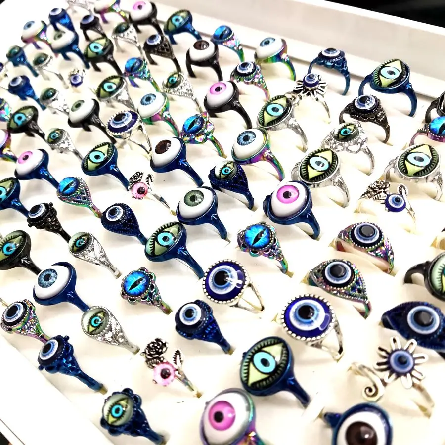 Evil Eye Finger Ring Set - Gothic Eyeball Dragon Claw Cuff Ring For Men & Women, Adjustable Size Alloy Punk Jewelry - View #3