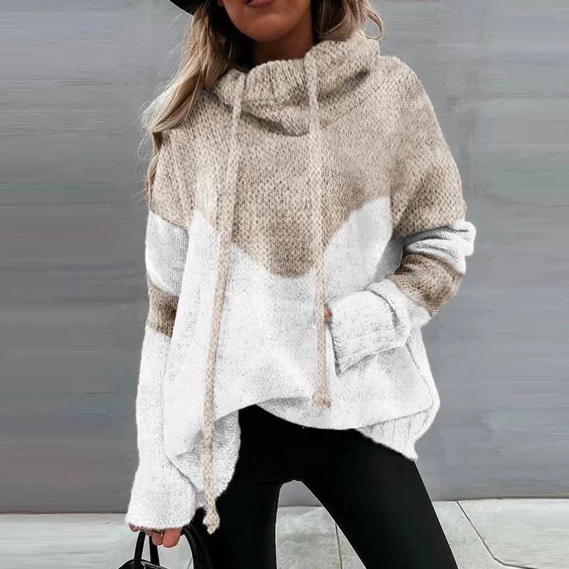 

New Casual Contrast Color Pullover Tops Autumn Long Sleeve Pockets Street Sweater Pullover Elegant Loose Warm Sweater Sweatshirt