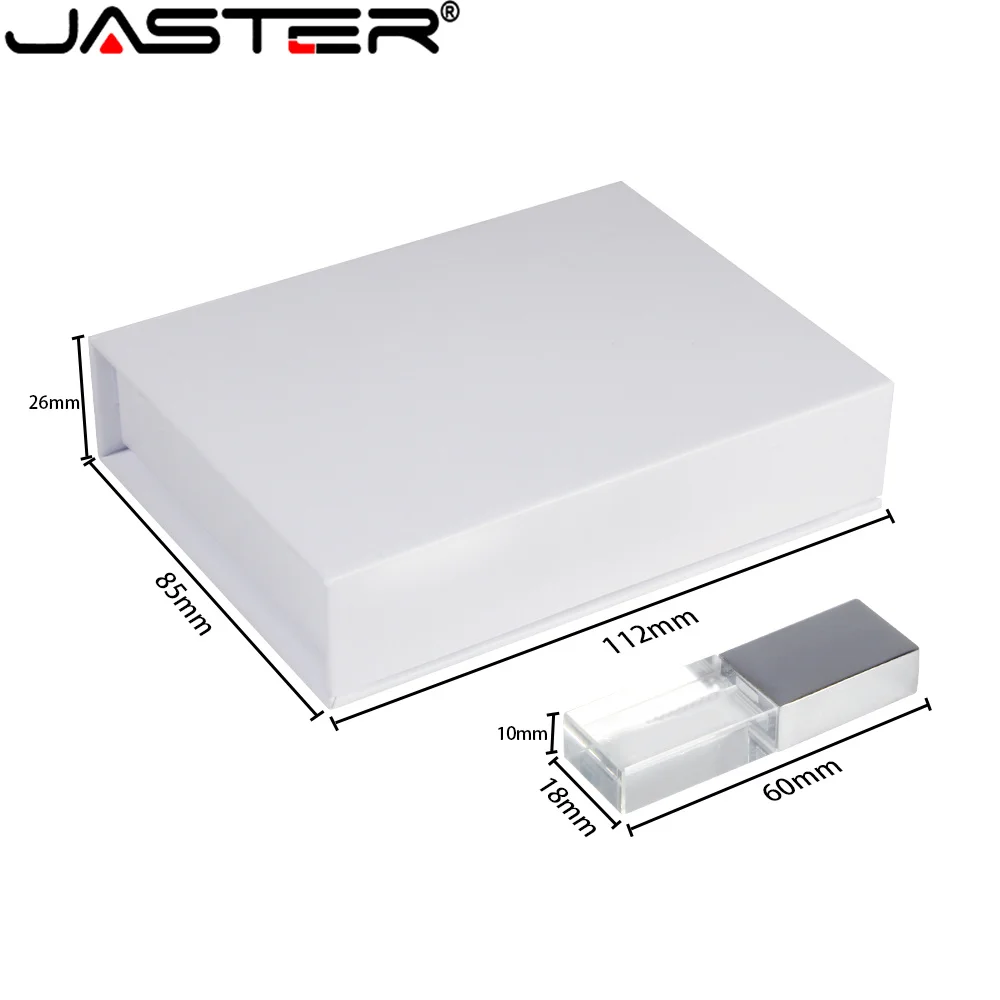 JASTER USB 플래시 드라이브 2.0 LED 크리스탈 스틱, 투명 유리 선물, 펜 드라이브, 맞춤형 로고 없음, 4GB, 16 GB, 32GB, 64GB, 128GB