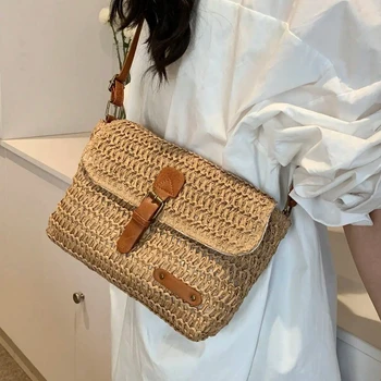 Nuova borsa da donna in paglia alla moda, borsa a tracolla casual per le vacanze alla moda, borsa da donna in paglia versatile ed elegante da donna 1