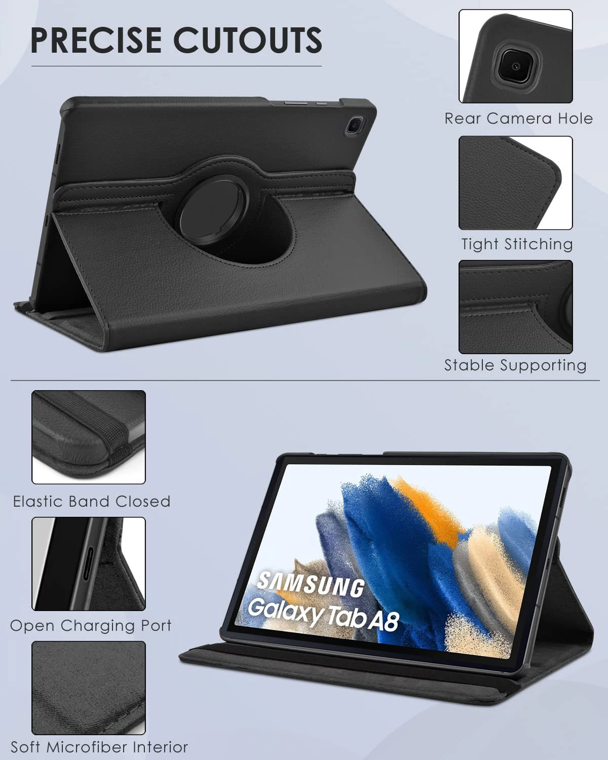 Capa de Couro Ultra Fina pu 360 Rotating Stand Case Função Dormir e Wake Samsung Galaxy Tab a8 10.5 Sm-x200 X205 2023 - Imagem 2