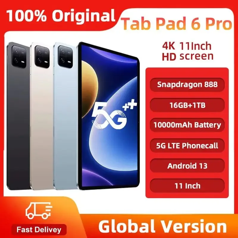 

Original Global Version Tablet Android 13 Pad 6 Pro 16GB 512GB Snapdragon 888 Octa Core Tablets PC 5G 11 inch WIFI HD 4K 2023 Mi