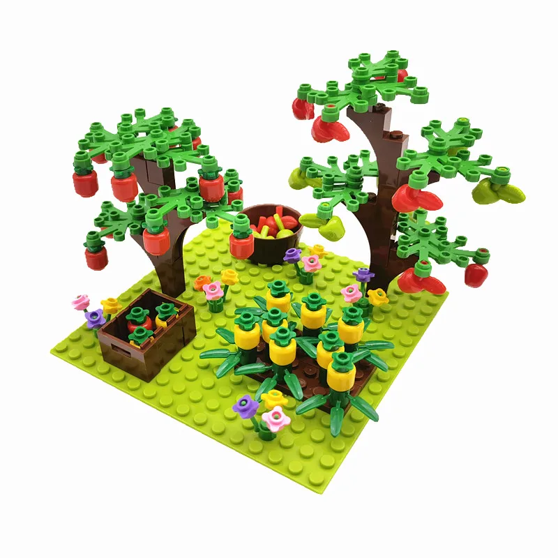 MOC Farm Animals Trees Plants Building Blocks for Kids Compatible Classic Bricks Juguetes Bloques Base Plate Toys for Children 5