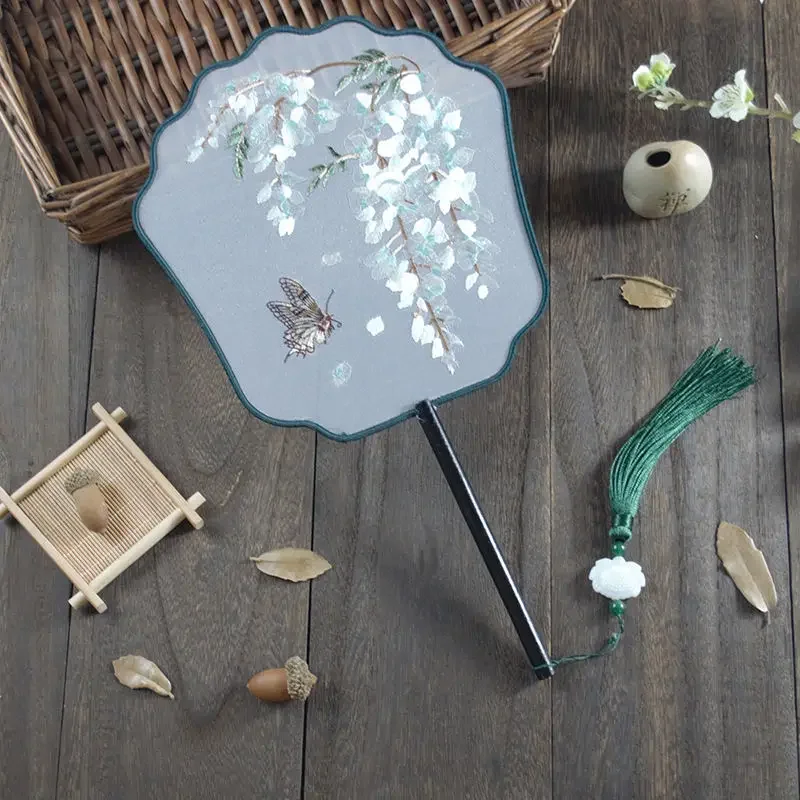 Double Sided Embroidery Dance Fan, Antique Style Round Shaped Tenghua Hanfu Special Suzhou Decoration, Embroidery Versatile, 1Pc